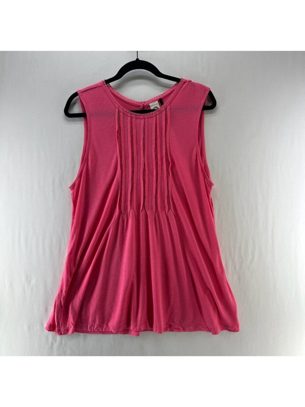 Akemi + Kin Anthropologie Pintuck Tunic Tank Top Sz L Rayon Linen Lace Trim Pink